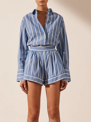 Blue Striped Shirt & Shorts Set