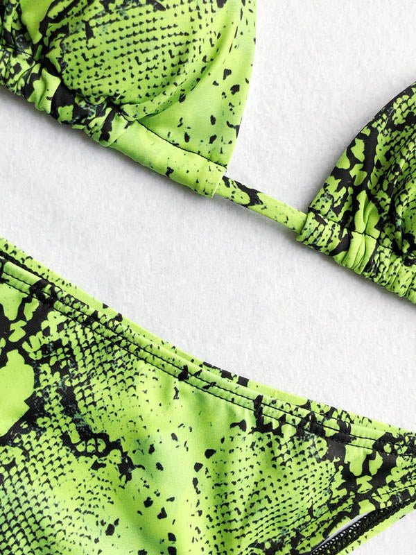 Geschnürtes Scrunch-Bikini-Set mit Schlangenhaut-Print 