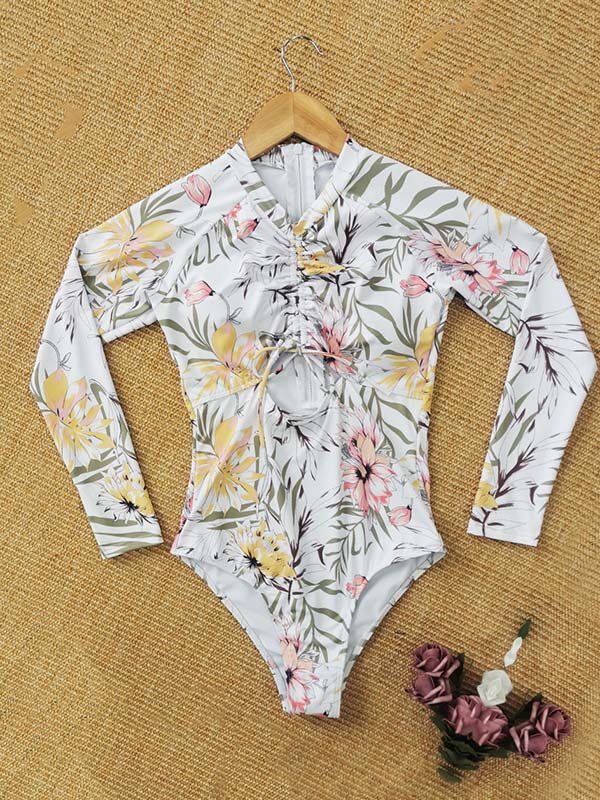 Long Sleeve Floral-Print Hollow Wetsuit