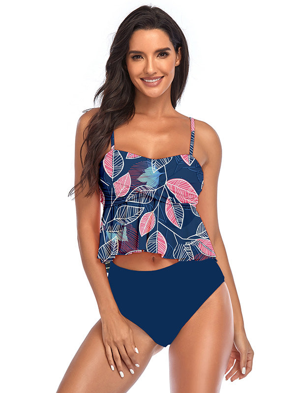 Falbala Folral-Printed High-Waisted Bikinis Swimsuit