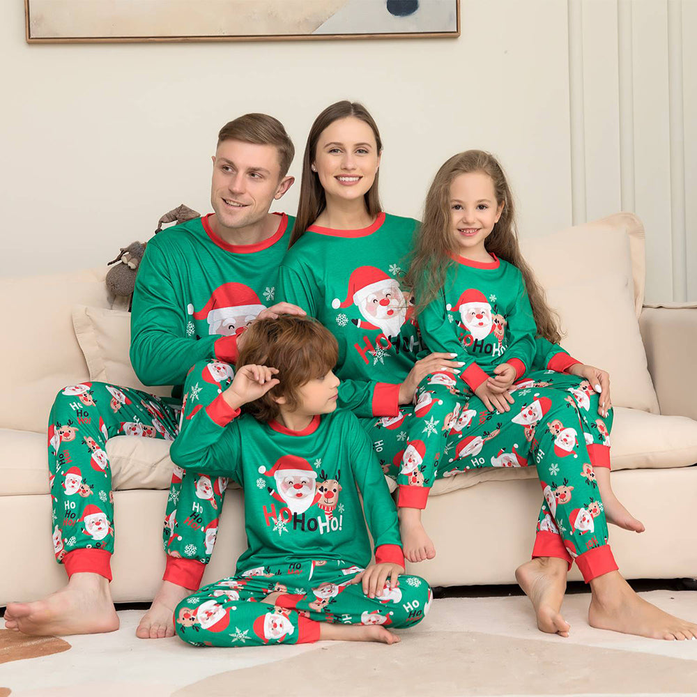 Christmas Family Matching Pajamas Set Green Santa Claus Pajamas