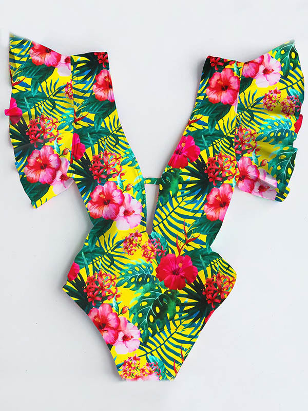 Floral Print Falbala One Piece Swimsuit