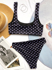 Polka-Dot Printed U-Neck Split Bikini Swimsuit