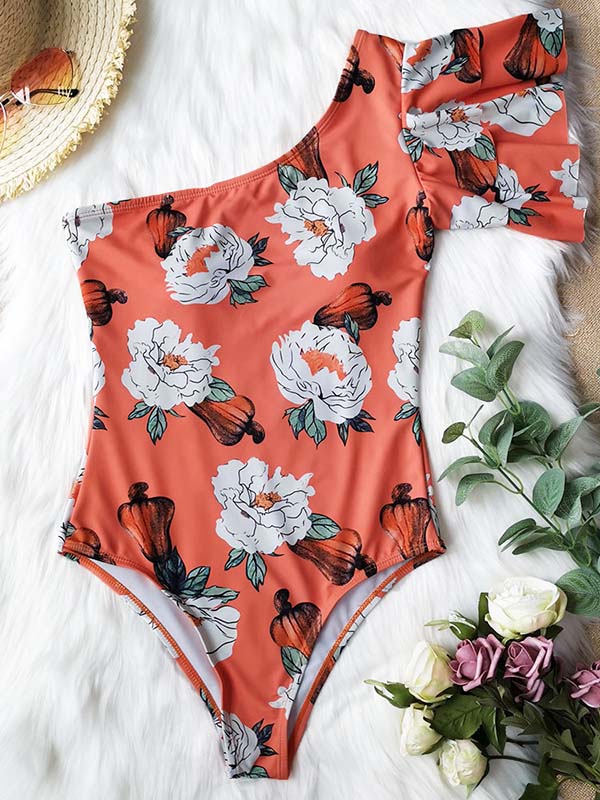 One-Shoulder Floral One-Piece Swimsuit