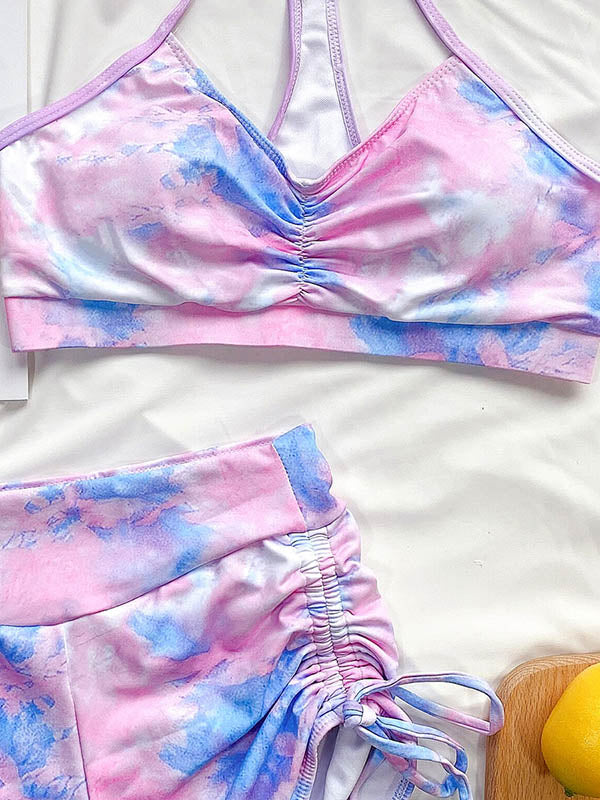 Blooming Gradient Drawstring Boxer Split Swimsuit