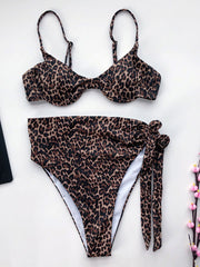 Leopard Print Underwired Belted Split Bikini Swimsuit