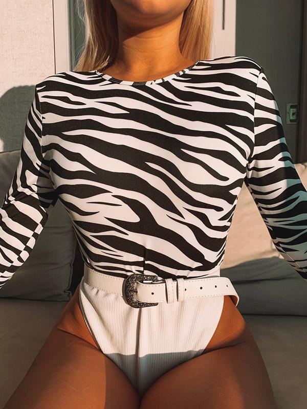 Zebra Print Split-Joint Belted Wetsuit