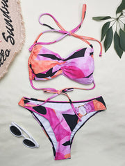 Halterneck Color Block Bikini Swimwear