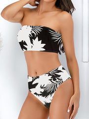 Polychromatic Printed Bandeau Split Bikini Swimsuit