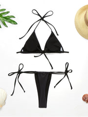 Sexy Bikini-Badeanzug mit Blumenmuster und Dreiecken und Schlitz 