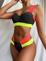 Sleeveless Color-Block Bralette High-Waisted Bikini Swimwear