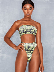 Snake-Print Backless Split Bikini Swimsuit