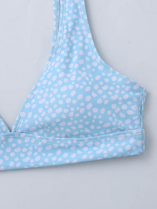 Bikini-Badeanzug mit tiefem V-Ausschnitt und Schlitz und Polka Dot-Print 