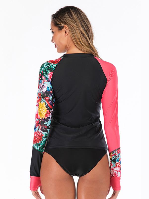 Zipper Floral Printed Two Pieces Wetsuit