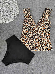 Leopard Falbala Tankini Wetsuit Swimwear