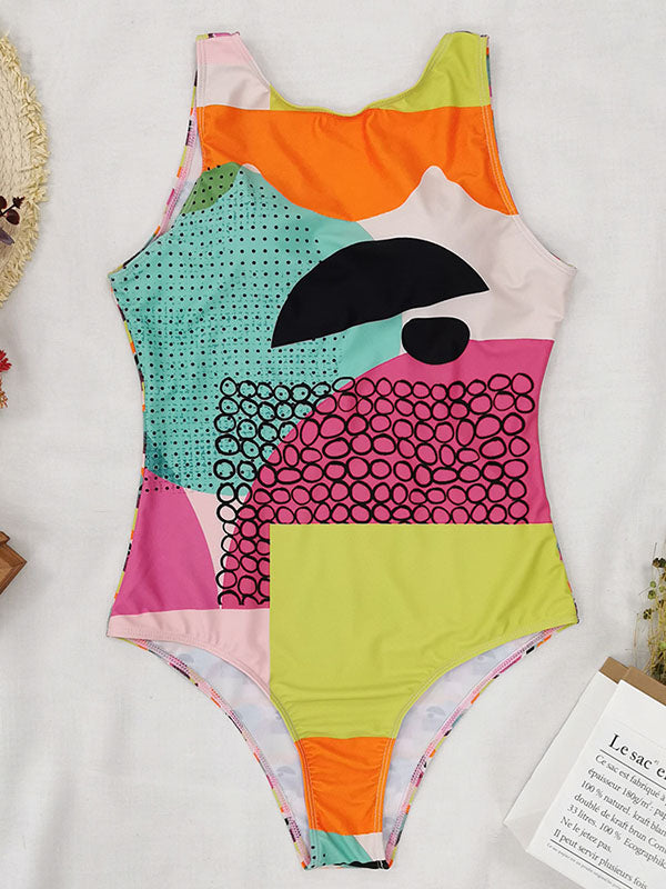 Abstract Printed Cartoon One-Piece Swimsuit