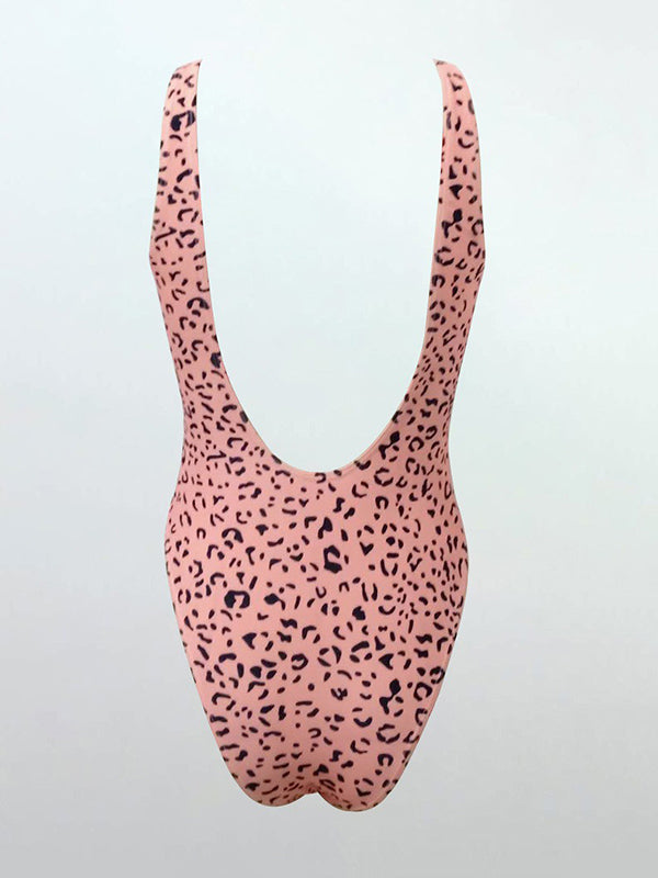 Sexy Leopard-Print Backless One-Piece Swimsuit