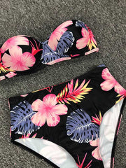 Floral-Print Underwired Bandeau Split Bikini Swimsuit