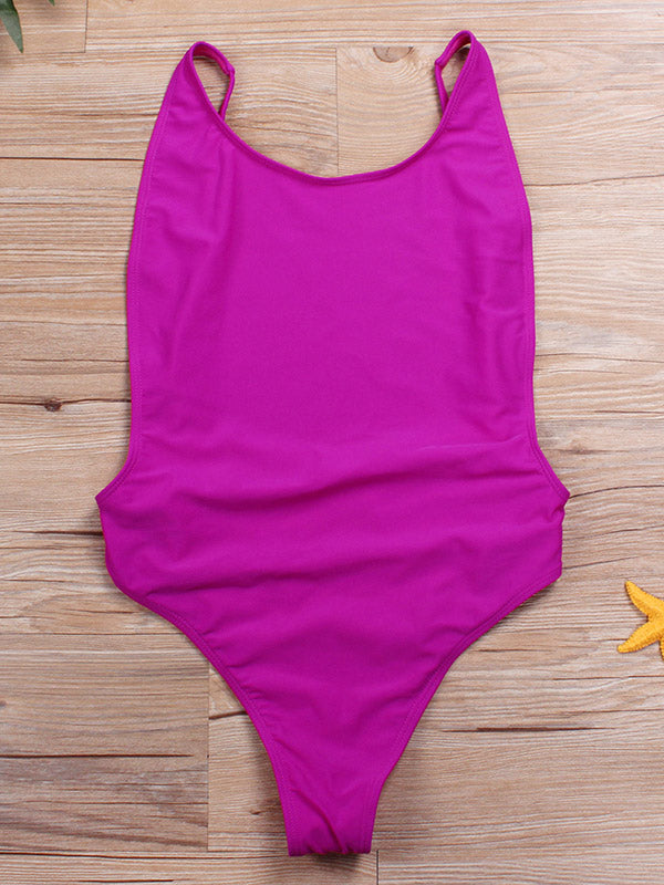 Solid Color Sexy Backless One-Piece Swimwear