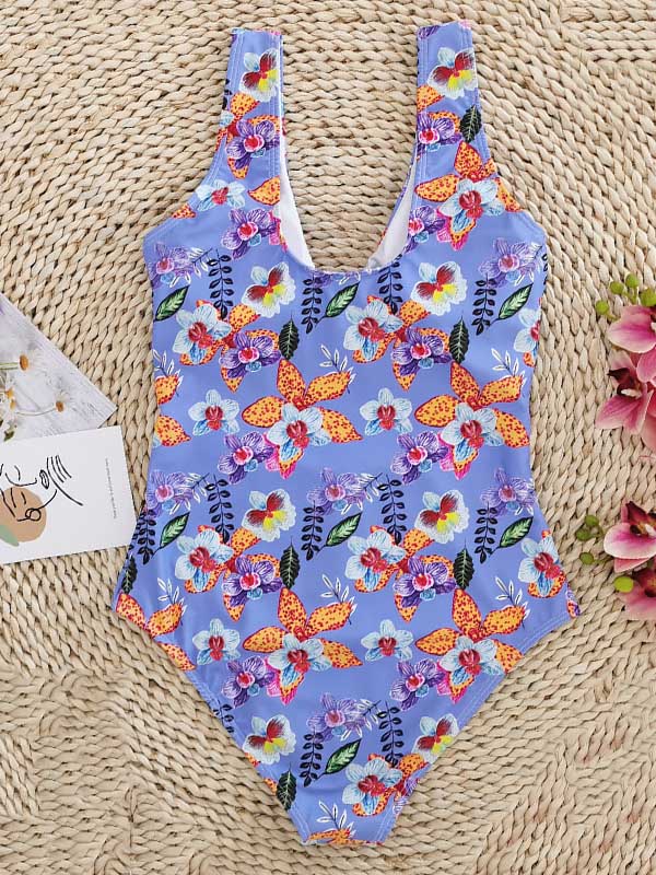 Sleeveless Floral Bow-Knot Hollow One-Piece Swimwear