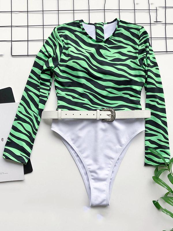 Zebra Print Split-Joint Belted Wetsuit