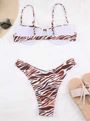 Sexy Zebra Print Underwired Split-Joint Bikini Swimwear