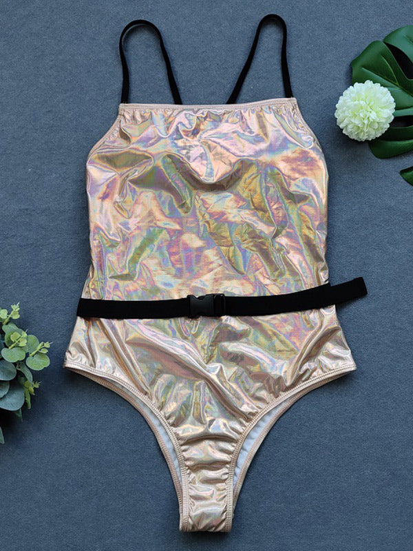 Sequined Split-Joint Sexy Tight One-Piece Swimwear