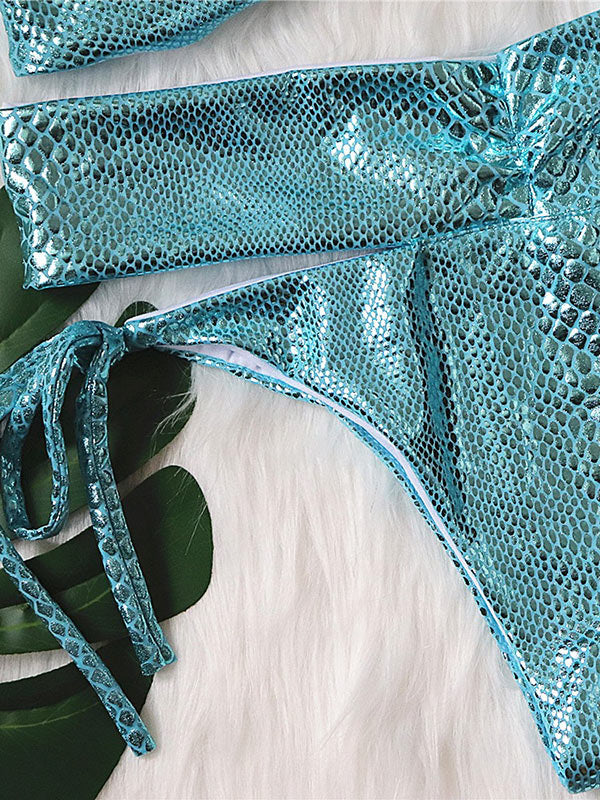 Kurzärmliger Bandeau-Bikini mit hoher Taille und seitlicher Schnürung 