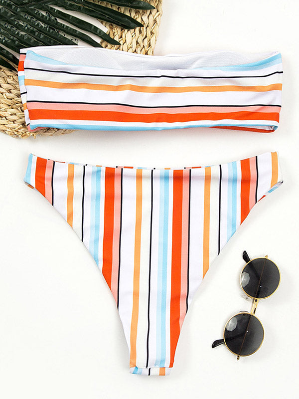 Sexy High-Waist Striped Bikini Swimsuit