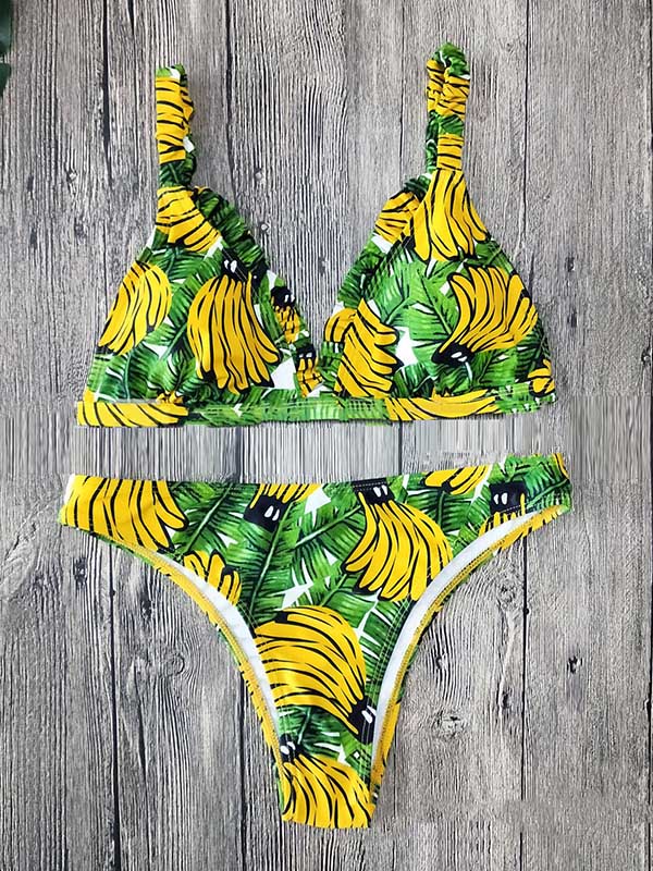 Floral-Print High-Waist Split Bikini Swimsuit