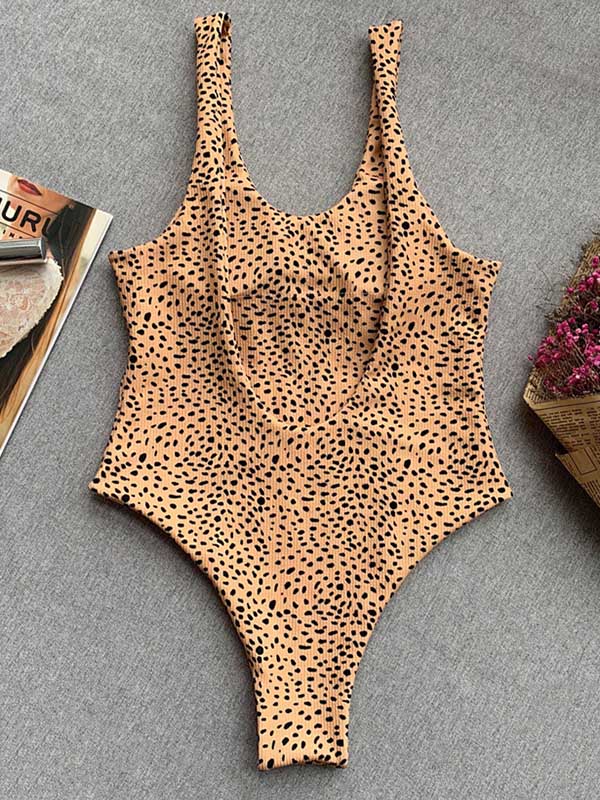 Leopard Print Backless One-Piece Swimsuit