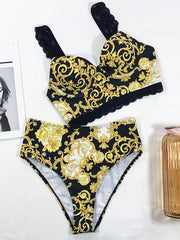 Bandeau-Bikini-Badeanzug mit Schlitz und Bügel mit Blumenmuster 