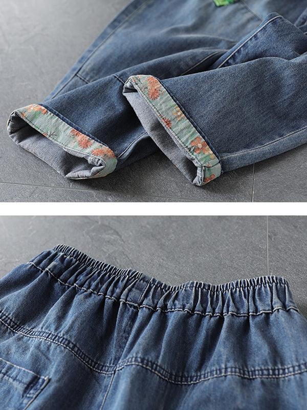 Künstlerische Retro Vintage Lockere Applikation Haremsjeans 