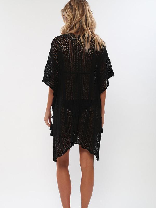 Loose Hollow Vacation Half Sleeve V Neck Beach Cover-Ups