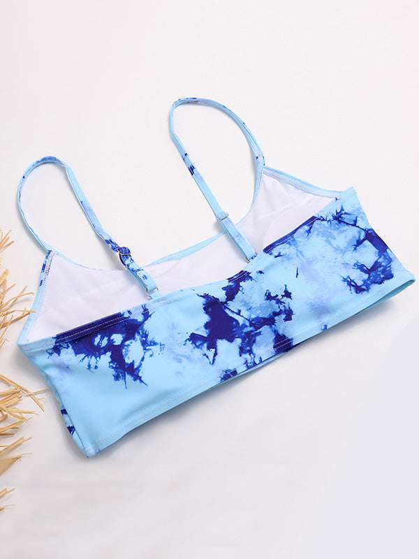 Tie-Dyed Gradient Spaghetti-Neck Split Bikini Swimsuit+Mask