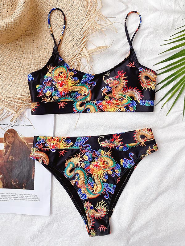 Sexy Bralette Split Printed Bikini Swimwear