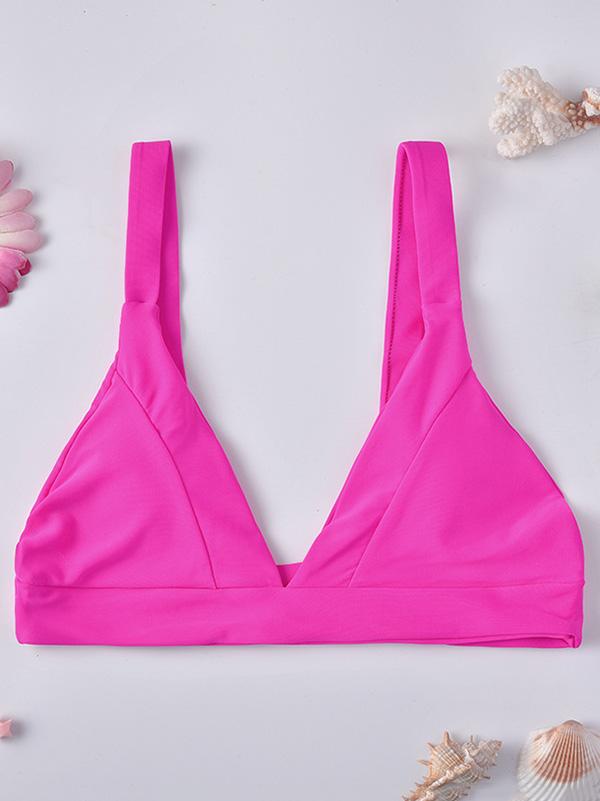 Solid Color Deep V-Neck Bikini Top Swimwear