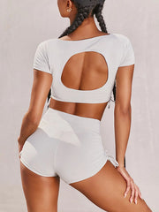 Solid Color Short Sleeve Sporty Split Tankini Swimsuit