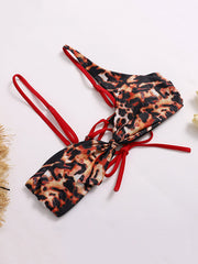 Spaghetti-Neck Leopard Print Bralette Tie Side Bikini Swimwear