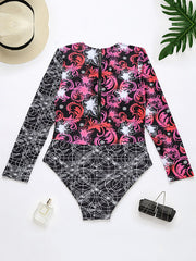 Wetsuit Floral Long Sleeve Zipper One-Piece Swimwear