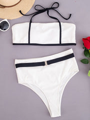 Simple Split-Joint Bralette&High-Waisted Split Bikini Swimwear