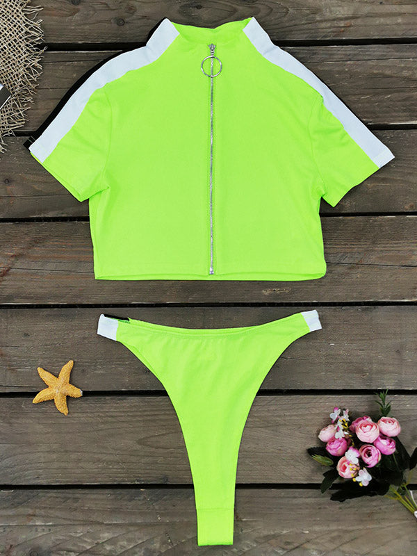 Short Sleeve Zipper Tight Brazilian Tankini Swimwear