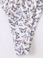 Butterflies Print Triangles Split-Joint Bandage Bikini Swimwear