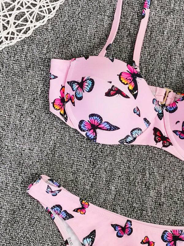 Floral-Print Underwired Bandeau Split Bikini Swimsuit