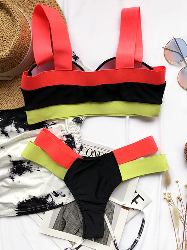 Sleeveless Color-Block Bralette High-Waisted Bikini Swimwear