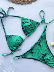 Lace-Up Snakeskin Print Scrunch Bikini Set