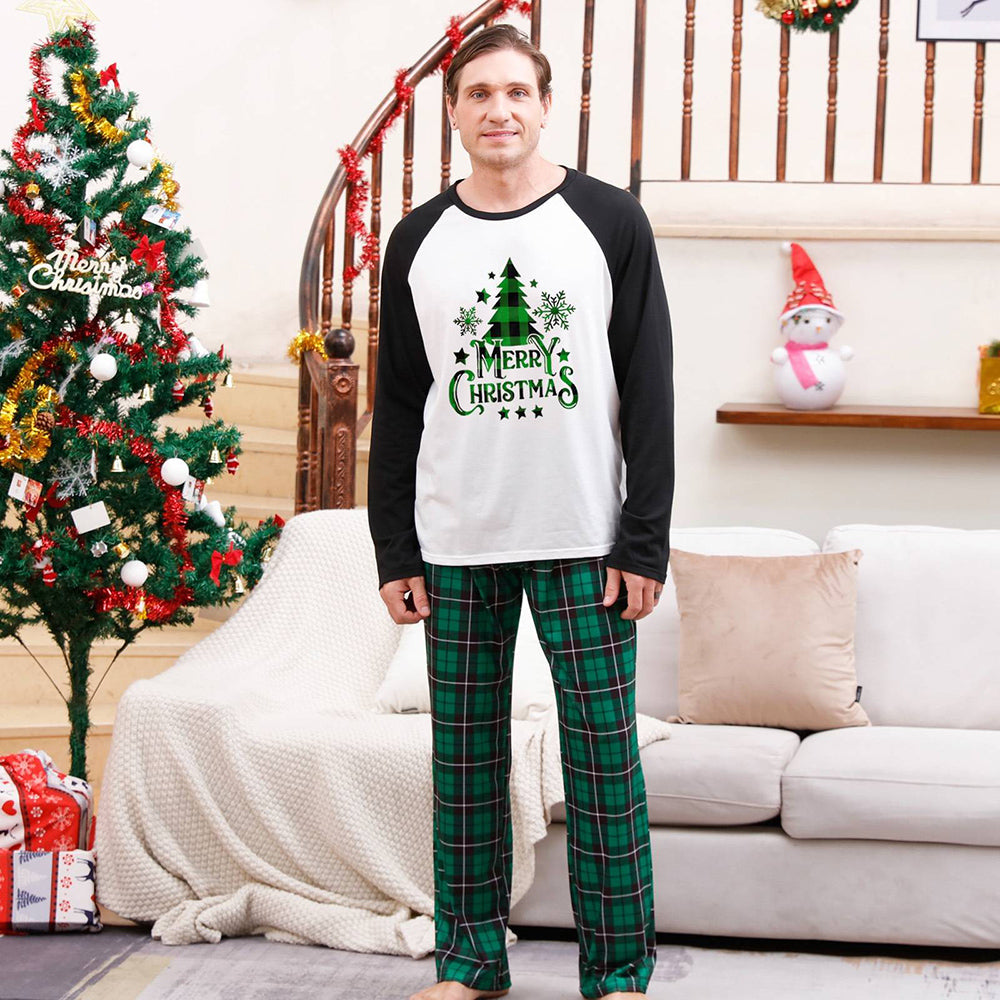 Merry Christmas Green Plaid and Black Pajamas Set