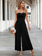 Black Jumpsuit Strapless Sleeveless Pleated Strapless Wide Summer One Piece Outfit