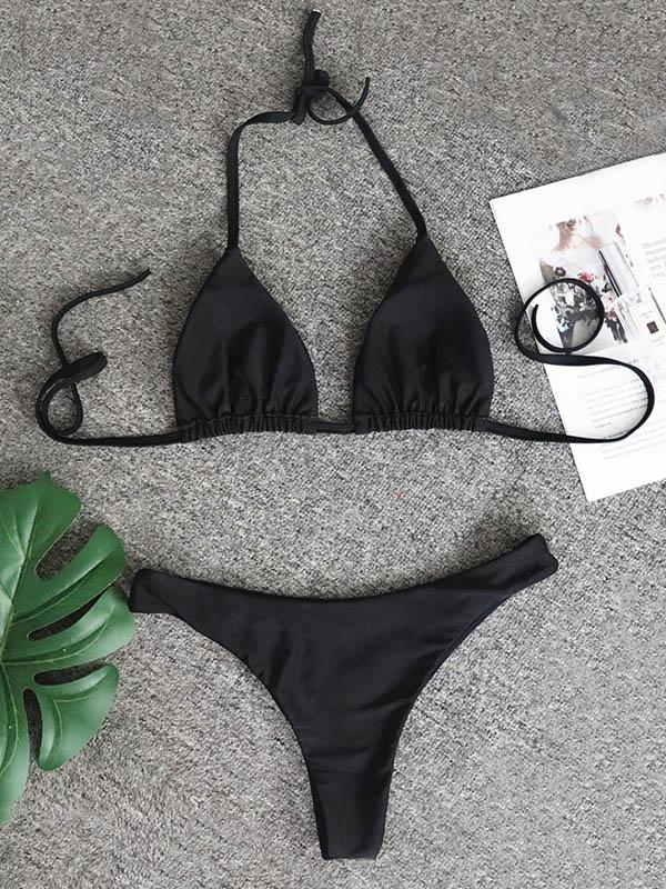 Sexy Gorgeous Embellished Triangles Split Bikini Swimsuit