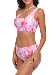 Einschultriger Bikini mit hoher Taille und Batikmuster 